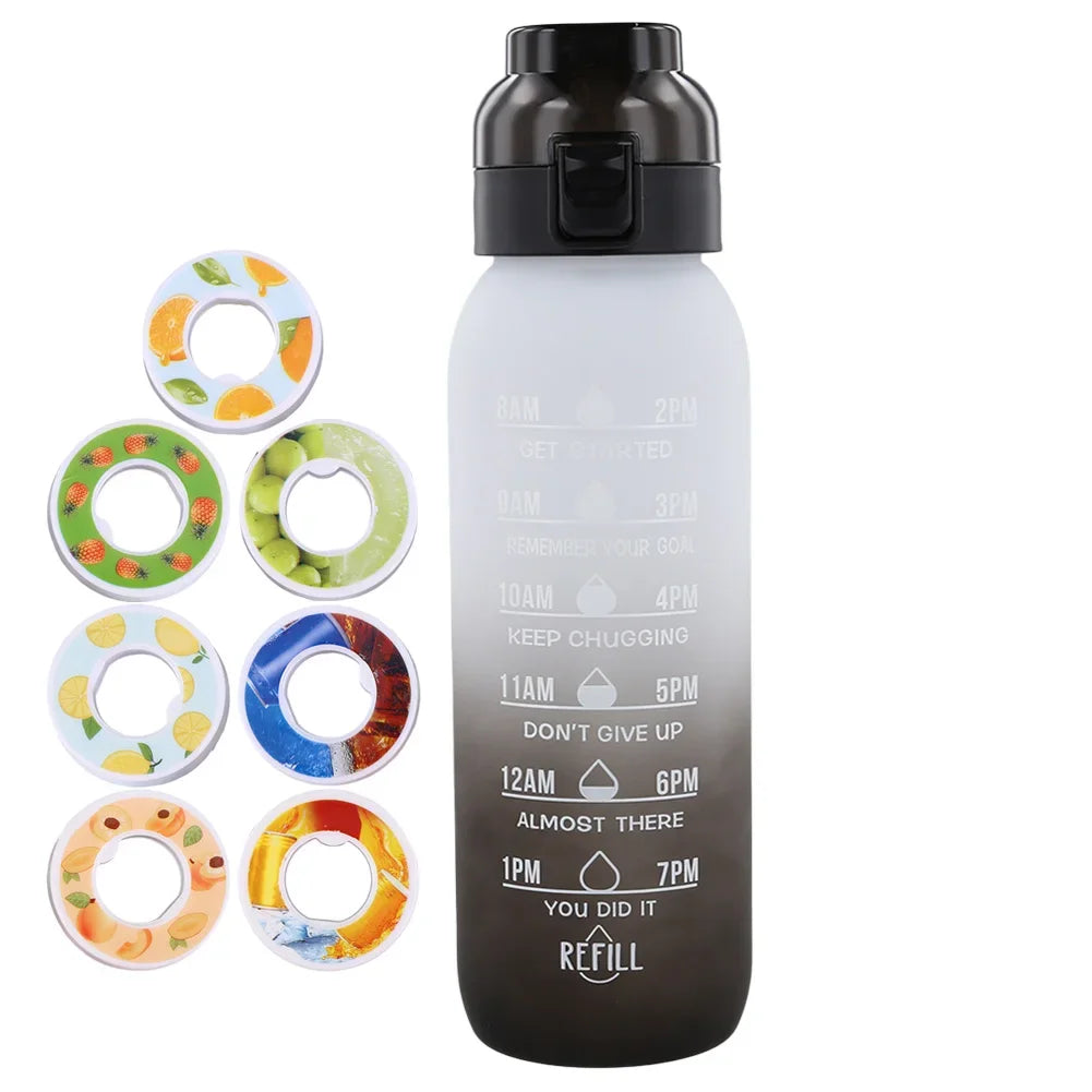 1000ML Air Flavored Water Bottle Sports Scented Water Bottle 0 Sugar Flavors Ring Water Cup with 7 Flavor Rods for Outdoor