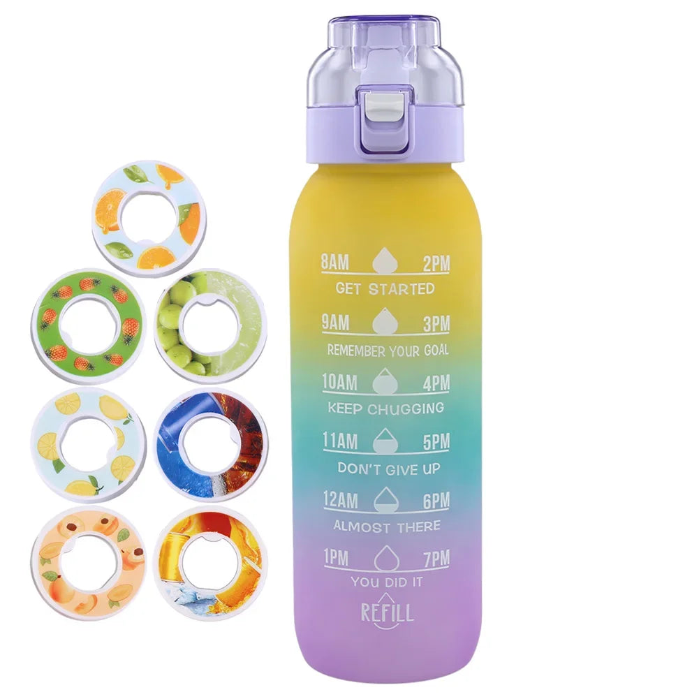 1000ML Air Flavored Water Bottle Sports Scented Water Bottle 0 Sugar Flavors Ring Water Cup with 7 Flavor Rods for Outdoor