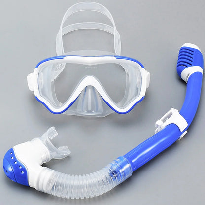 Kids Diving Mask Snorkel Set Swimming Goggles Tempered Glass Panoramic View Anti-Leak Anti-Fog Training Dry Top Youth Boys Girls