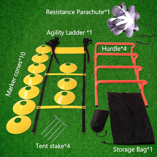 1 Set Speed Agility Training Set Jump Rope Logo Disc Resistance Umbrella Removable Hurdle Stand Jumping Grid Ladder Speed Ladder