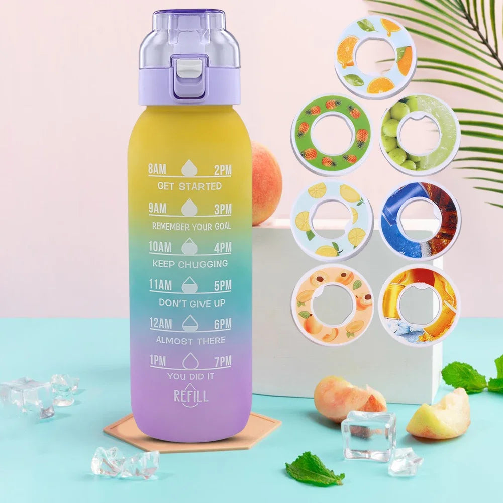 1000ML Air Flavored Water Bottle Sports Scented Water Bottle 0 Sugar Flavors Ring Water Cup with 7 Flavor Rods for Outdoor