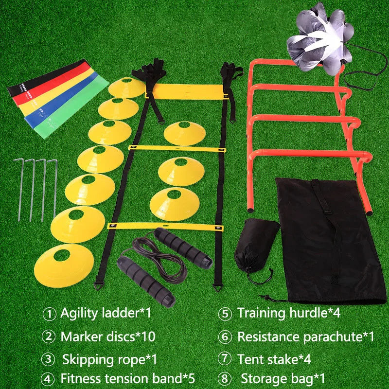 1 Set Speed Agility Training Set Jump Rope Logo Disc Resistance Umbrella Removable Hurdle Stand Jumping Grid Ladder Speed Ladder