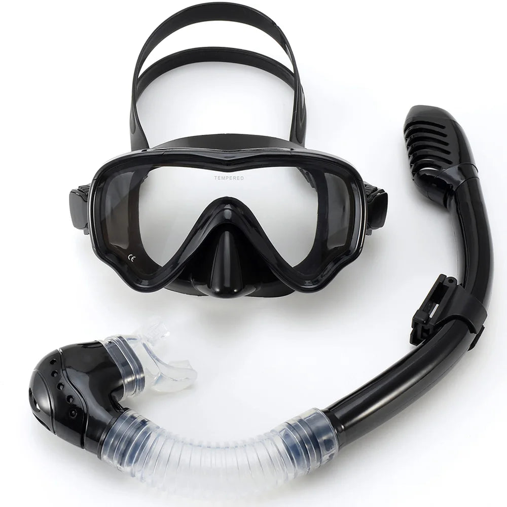 Kids Diving Mask Snorkel Set Swimming Goggles Tempered Glass Panoramic View Anti-Leak Anti-Fog Training Dry Top Youth Boys Girls