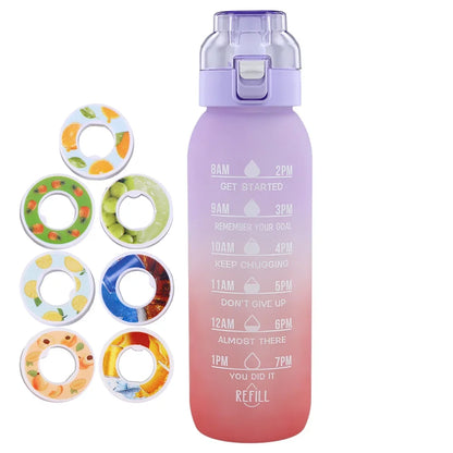 1000ML Air Flavored Water Bottle Sports Scented Water Bottle 0 Sugar Flavors Ring Water Cup with 7 Flavor Rods for Outdoor