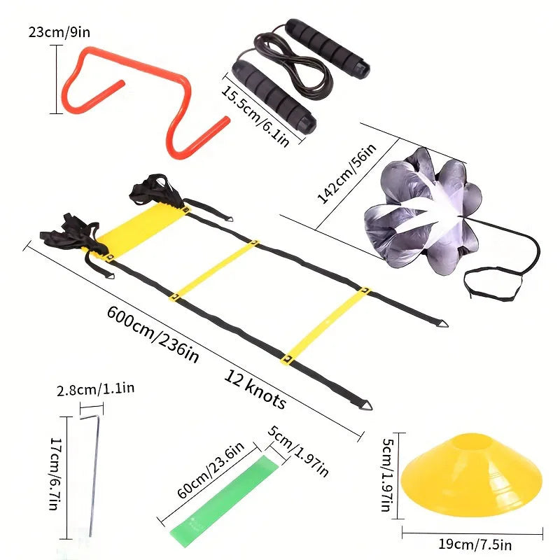 1 Set Speed Agility Training Set Jump Rope Logo Disc Resistance Umbrella Removable Hurdle Stand Jumping Grid Ladder Speed Ladder