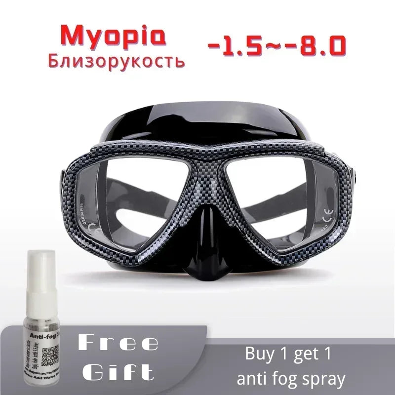 Myopia Scuba Diving Mask Tempered Glass Lenses Camouflage with Antifog Spray for Spearfishing Equipment Snorkel Skin